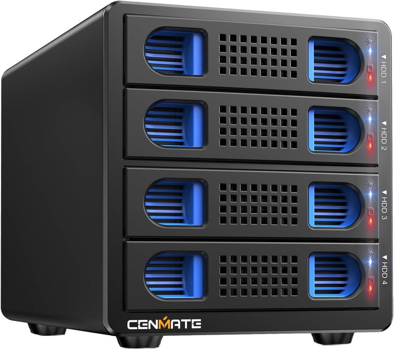 cenmate Aluminum 4 Bay 10Gbps Hard Drive Enclosure with Cooling Fan for 2.5“/3.5" SATA HDD/SSD with USB A/C 3.2 Gen 2, Support Hot Swappable,Tool-Free HDD Enclosure , DAS(NO RAID/NAS) - Image 1